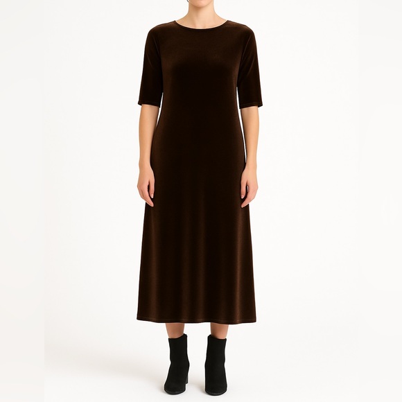 Vintage 90’s Velvet Midi Dress Chocolate Brown crushed grunge Whimsigoth size M - Picture 2 of 8